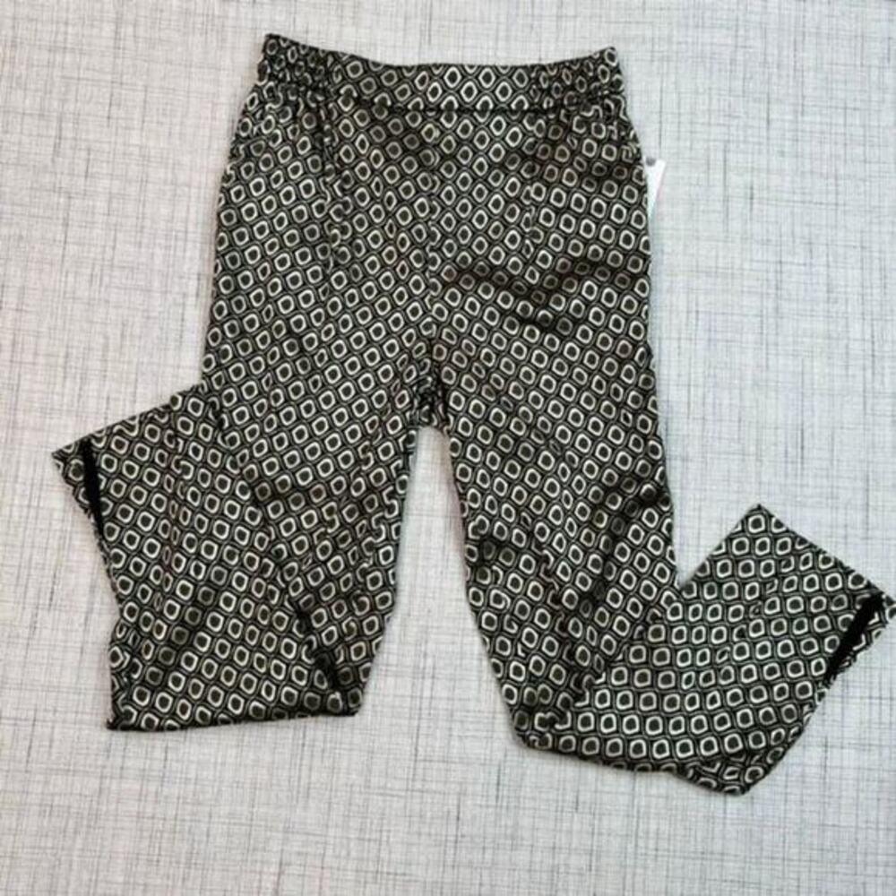 NWT by Anthropologie Larkin Jacquard Tapered Pull On‎ Trouser Black Gold XS